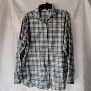 Land's End Women's Regular Large Green Plaid Long Sleeve Flannel Shirt
